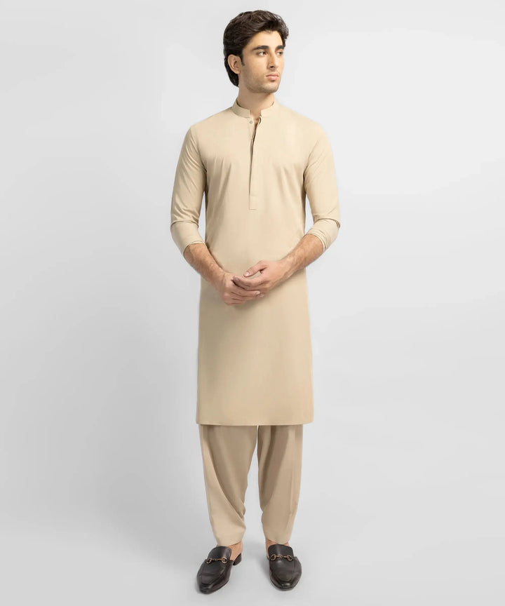 Beige semi-formal kameez shalwar | JJKSA20137-09