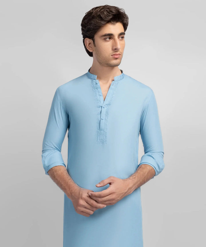 sky blue semi-formal kameez shalwar | JJKSA33943-08