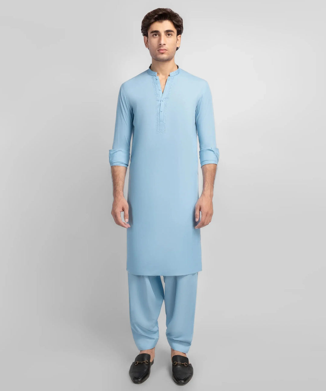 sky blue semi-formal kameez shalwar | JJKSA33943-08