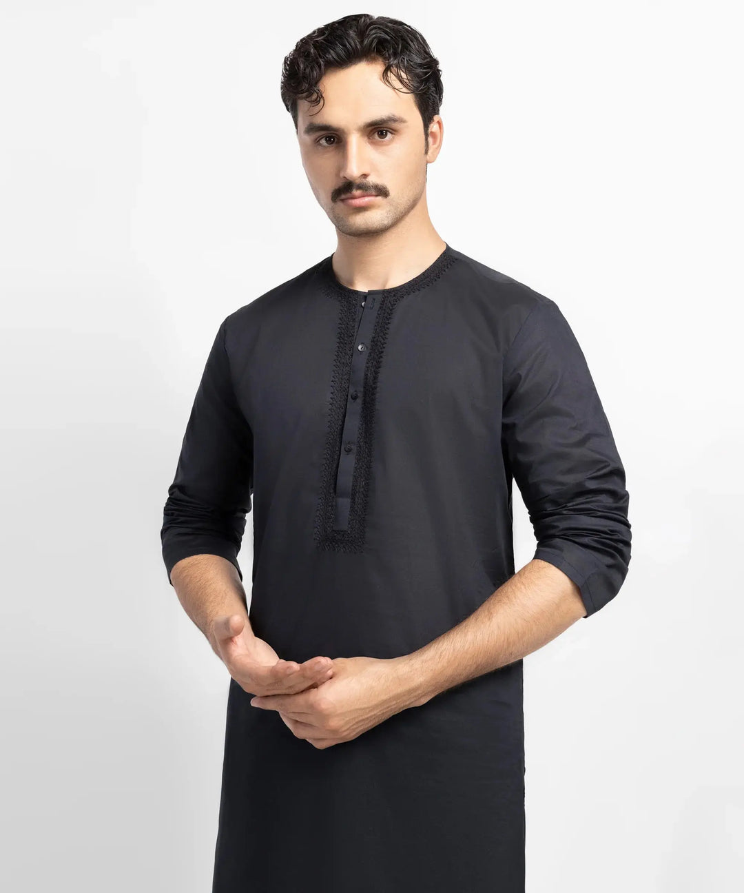 black cotton semi-formal kameez shalwar | JJKSS60027-85