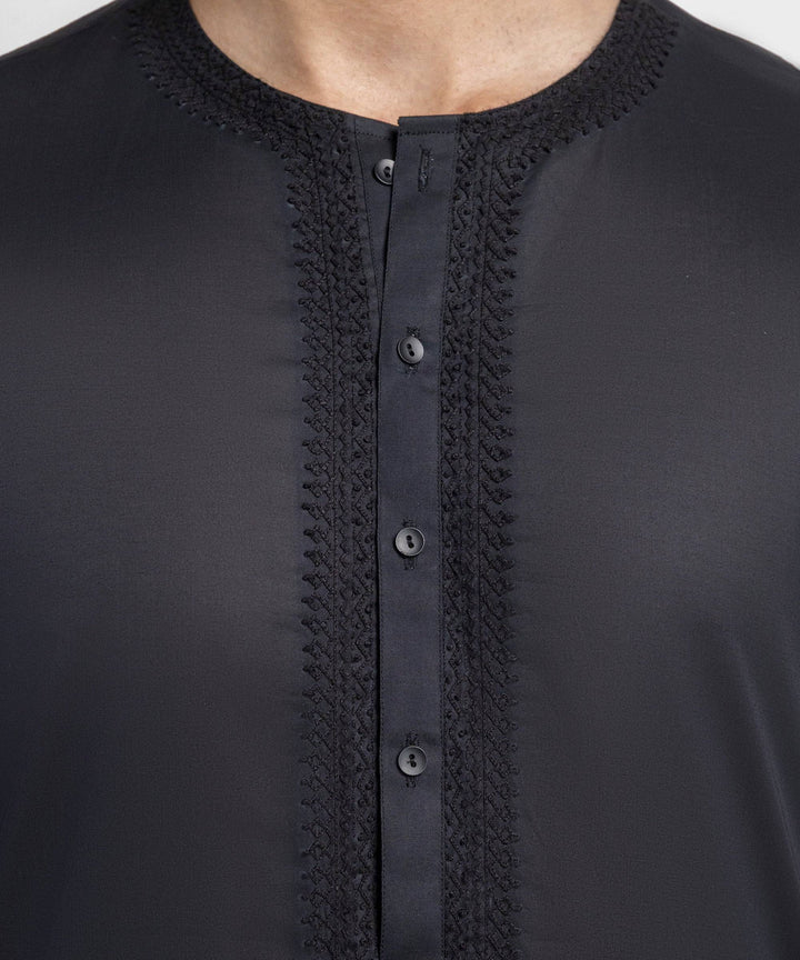 black cotton semi-formal kameez shalwar | JJKSS60027-85