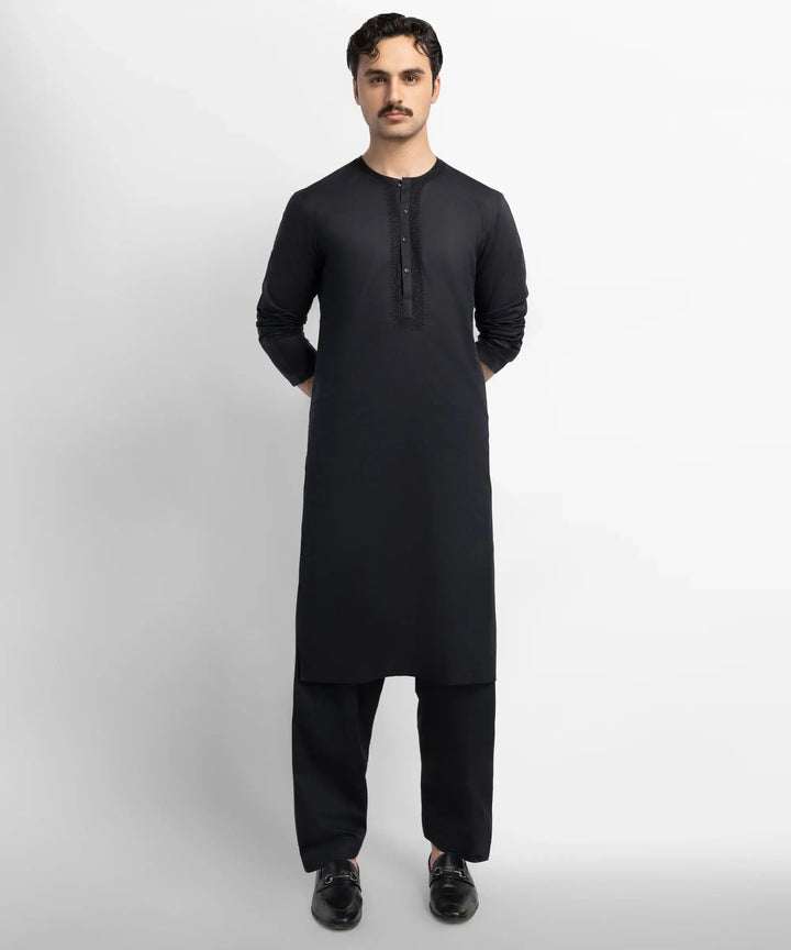 black cotton semi-formal kameez shalwar | JJKSS60027-85