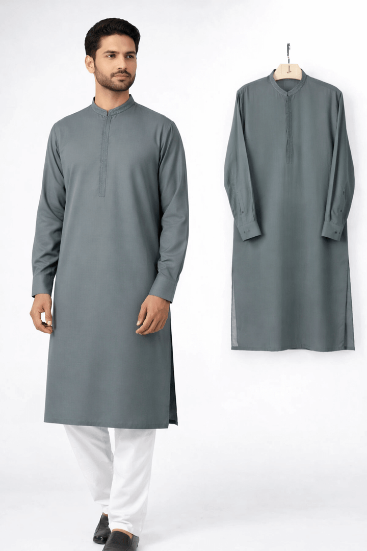 Grey Blended Semi-Formal Kurta | Jjka47518