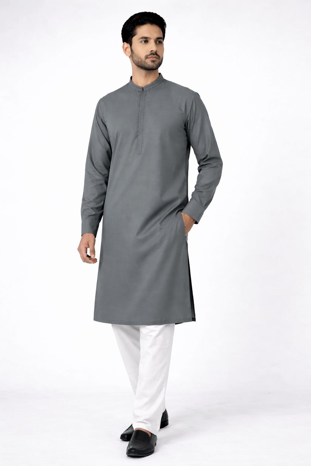 Grey Blended Semi-Formal Kurta | Jjka47518
