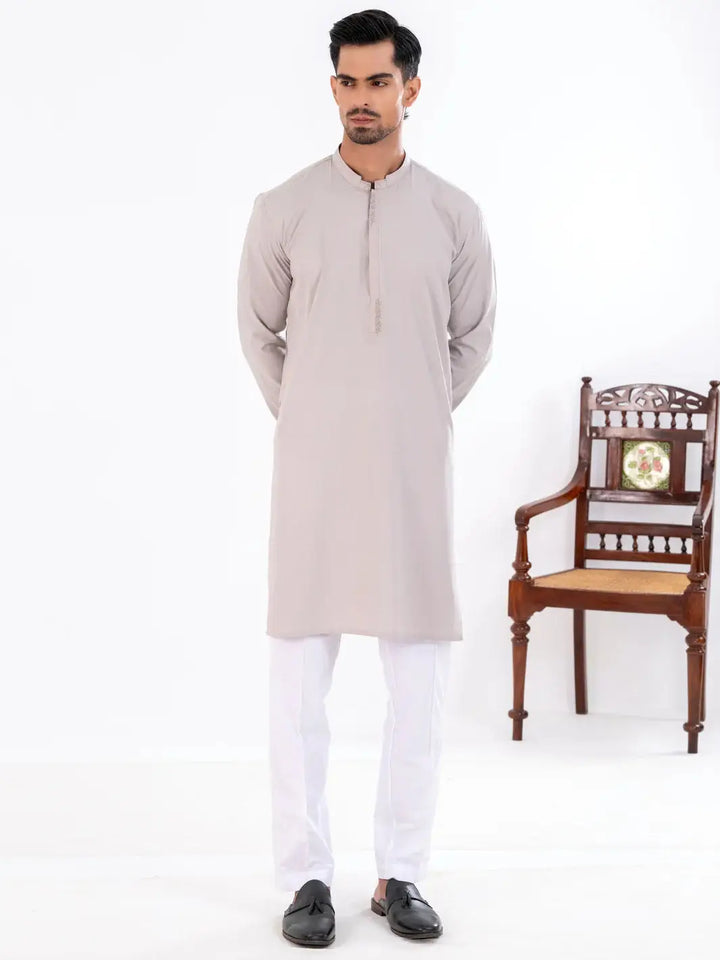 Ash Grey Blended Kurta front view, men&