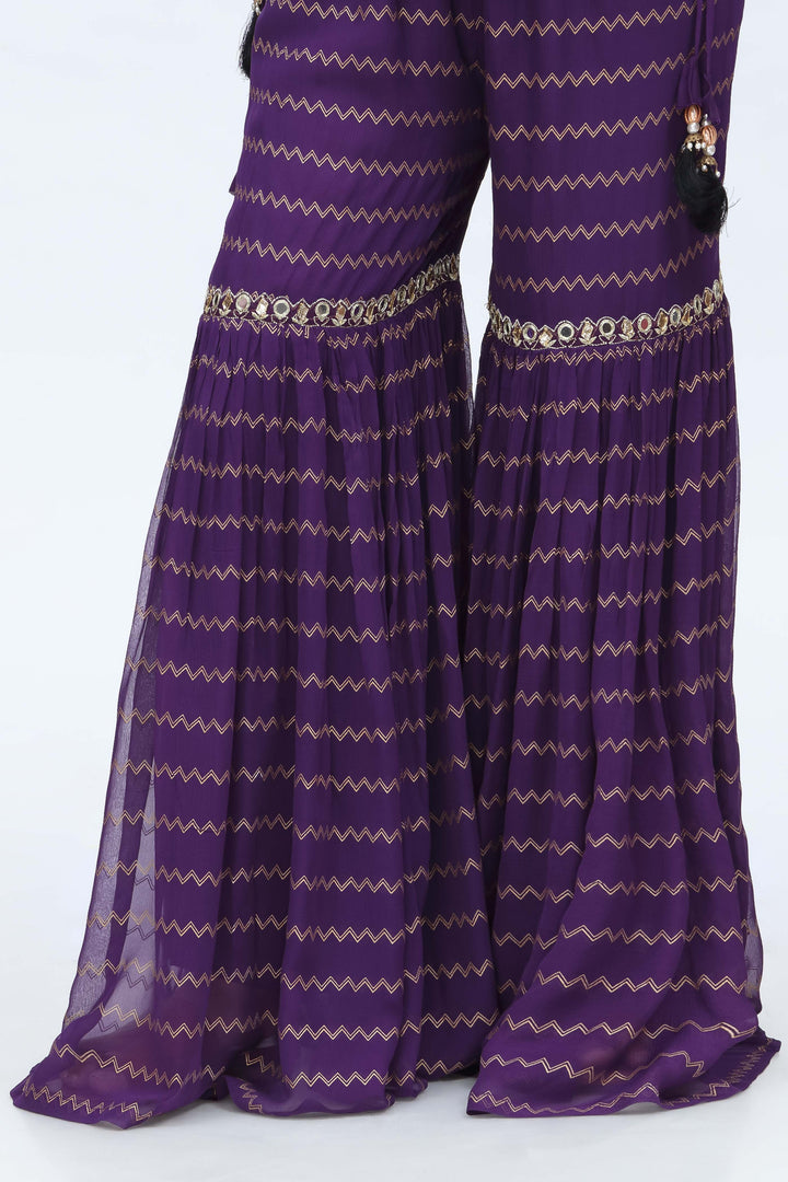 RANGJA RANGJA ZIG ZAG LINES GHARARA | FZ070903-10 GHARARA RANGREZA USA 7327625425 United States S Purple Chiffon S / Purple / Chiffon M / Purple / Chiffon L / Purple / Chiffon