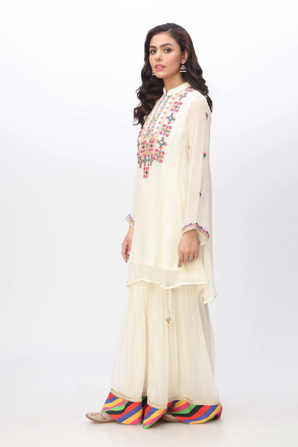 RANG JA Phulkari Gotta White Punjabi Suit 1PC | FR0735-10