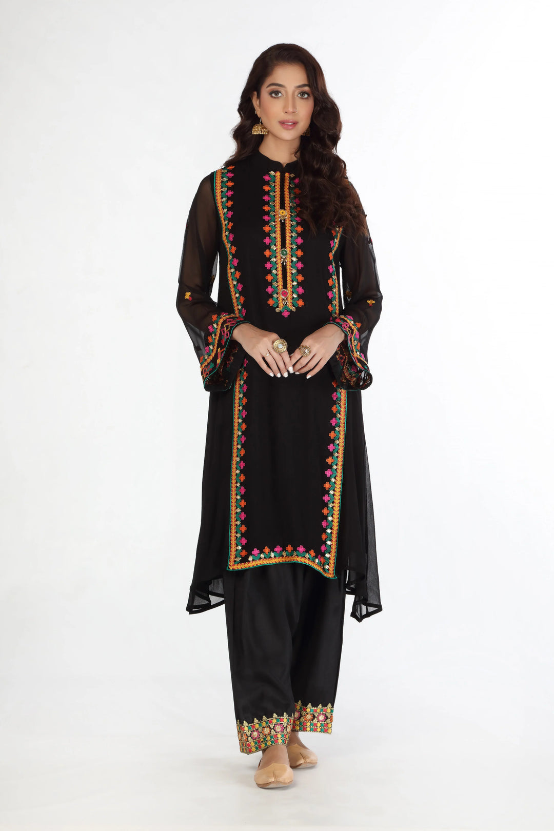 RANG JA Line Black Pakistani Women Shirt 1PC | FR0747-14