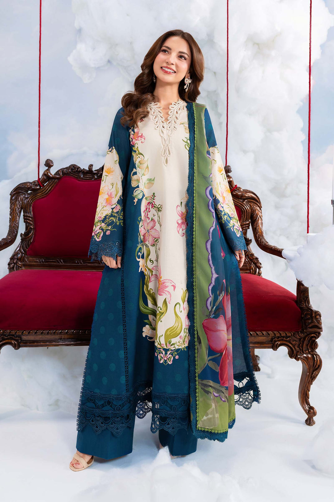 3 Pc stitched Embroidered Lawn Suit | MB-CUSV14-05B-08