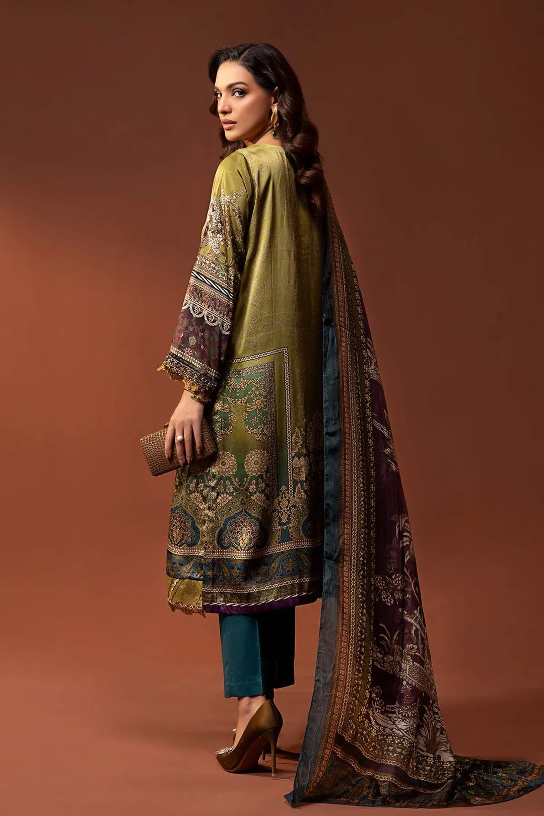 MARIA.B Maria B 3 Piece Embroidered Pure Charmeuse Silk Suit | MPS-PF24-03-30 SHIRT BOTTON AND DUPATTA RANGREZA USA 7327625425 United States XL Green Silk XL / Green / Silk