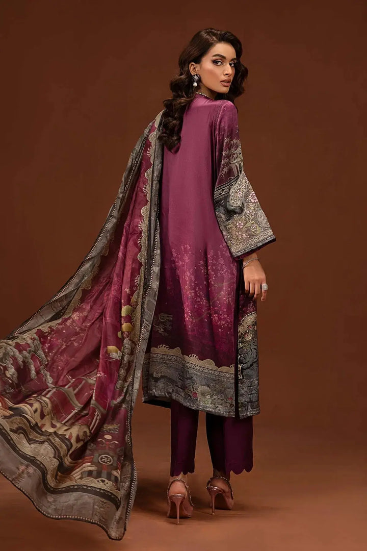 MARIA.B Maria B 3 Piece Embroidered Pure Charmeuse Silk Suit | MPS-PF24-04-30 SHIRT BOTTON AND DUPATTA RANGREZA USA 7327625425 United States XL Purple Silk XL / Purple / Silk