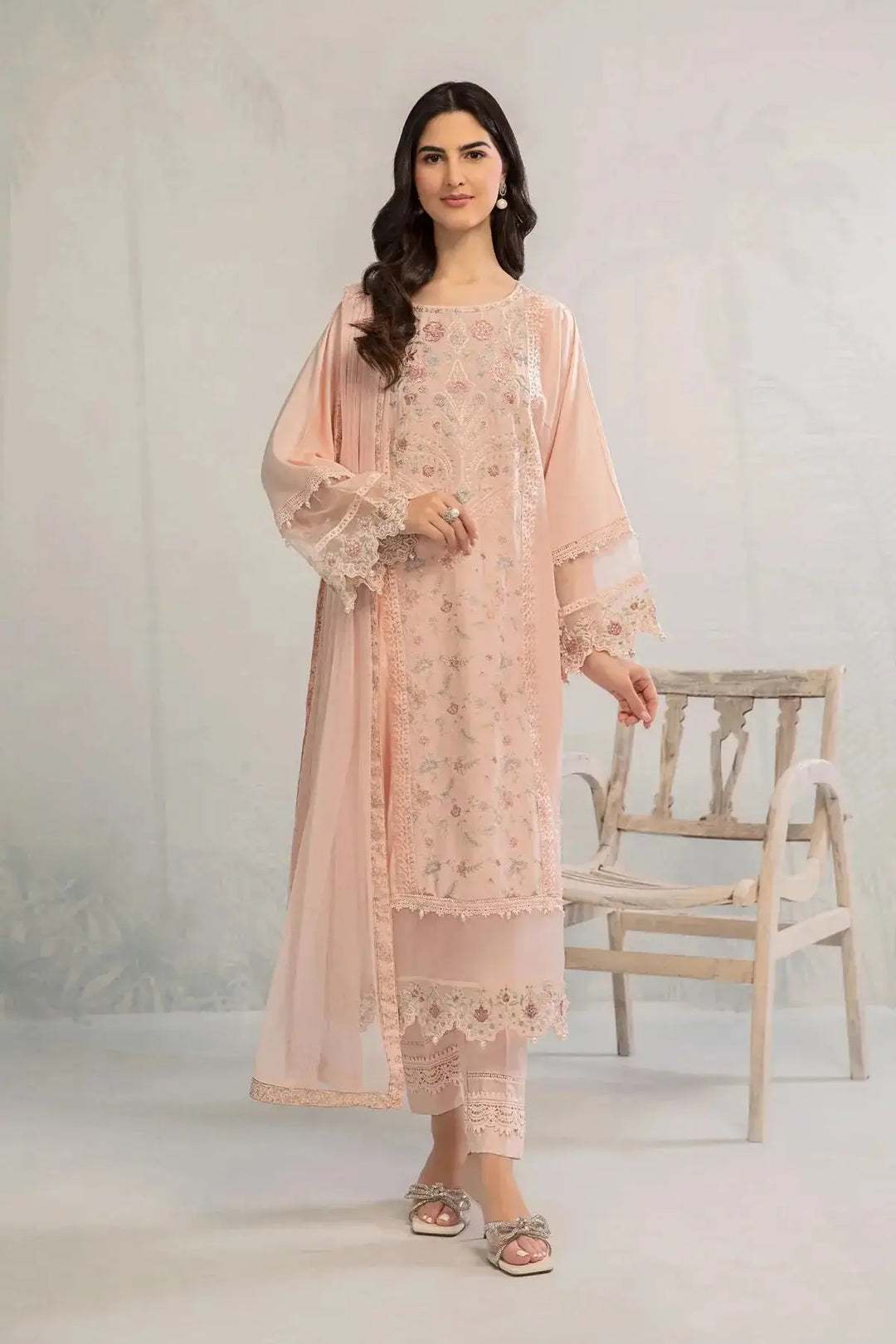 MARIA.B Pink Embroidered Outfit | DW-EA23-31-Rangreza Outlet