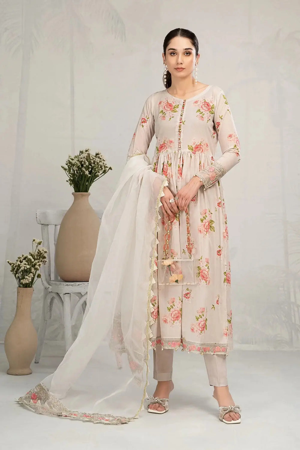 MARIA.B Long Frock Embroidered Sleeve | DW-EA23-40-Rangreza Outlet