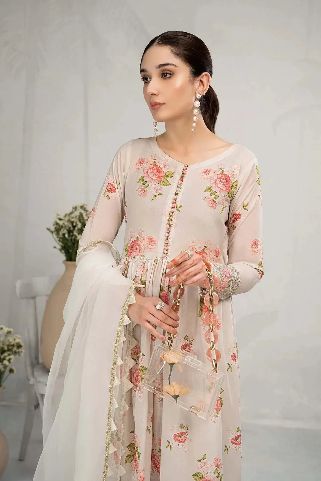 MARIA.B Long Frock Embroidered Sleeve | DW-EA23-40-Rangreza Outlet