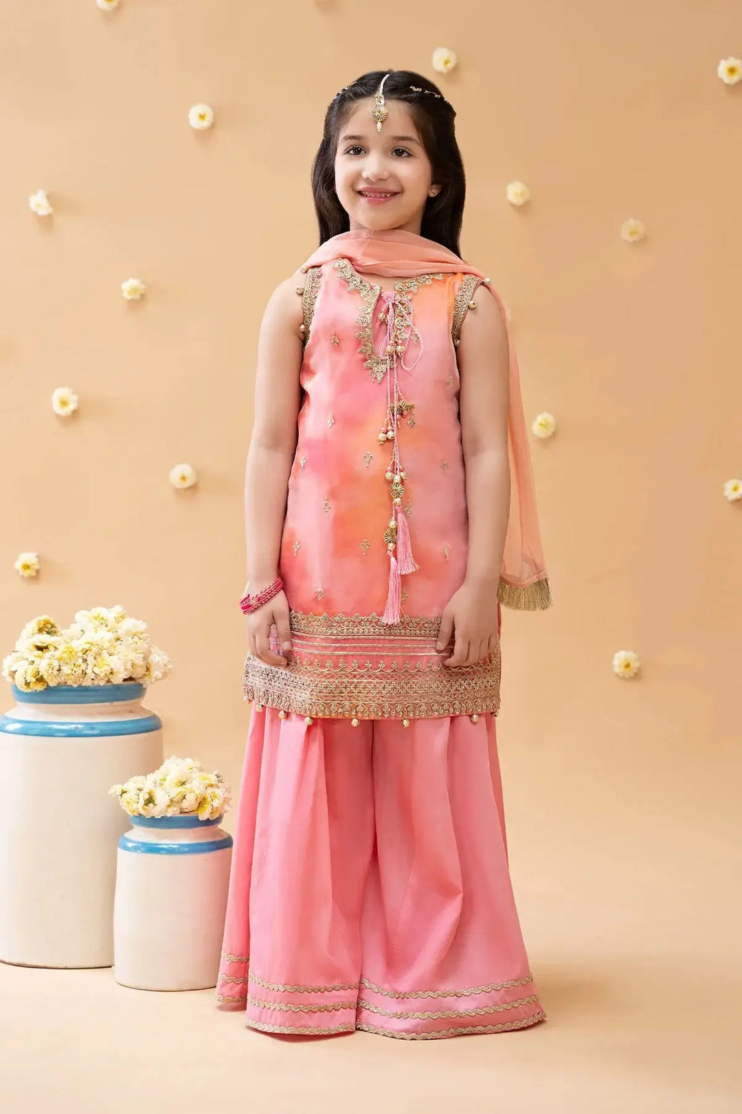 MARIA.B Girls Long Shirt with Lehenga Online | MKS-EA23-17-Rangreza Outlet