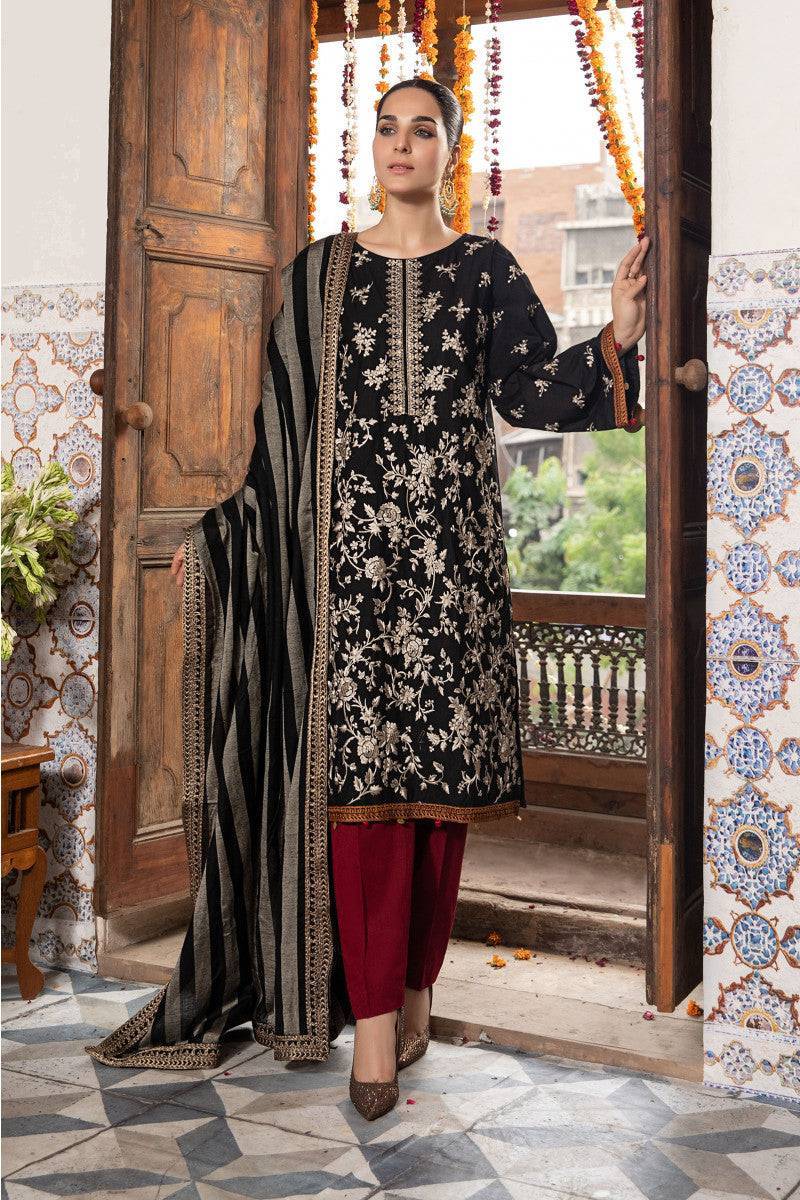 MARIA.B Suit Black Embroidered and Woolen Shawl | Dw-W22-14-Rangreza Outlet