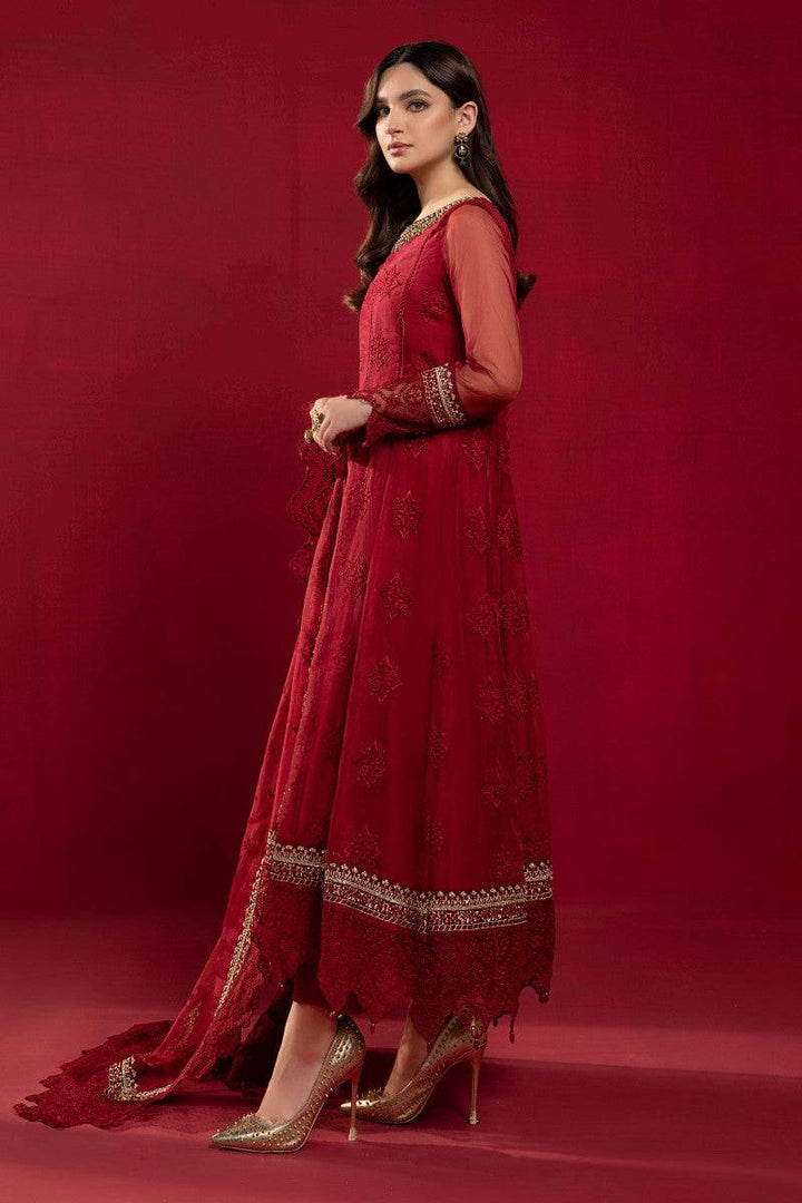 MARIA.B Suit Red Long Schiffli Panelled Frock | Sf-W22-33-Rangreza Outlet