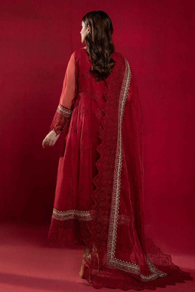 MARIA.B Suit Red Long Schiffli Panelled Frock | Sf-W22-33-Rangreza Outlet