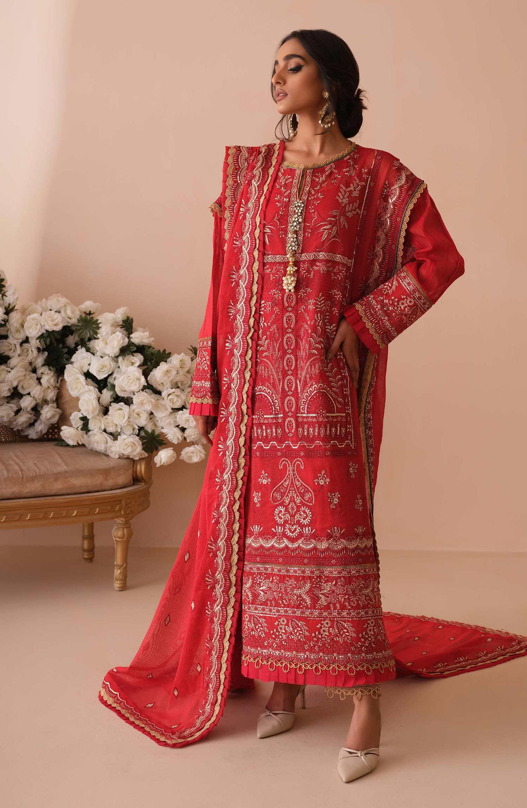 Maryum N Maria Red Long Sleeve Dress | MLRD-016-Rangreza Outlet