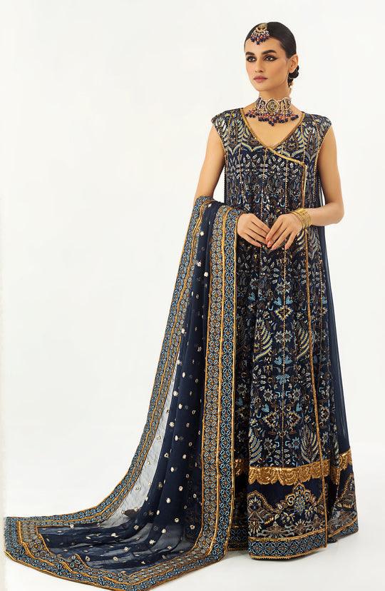 Maryum N Maria Long Blue Dress Pakistani | QFA-0005-Rangreza Outlet