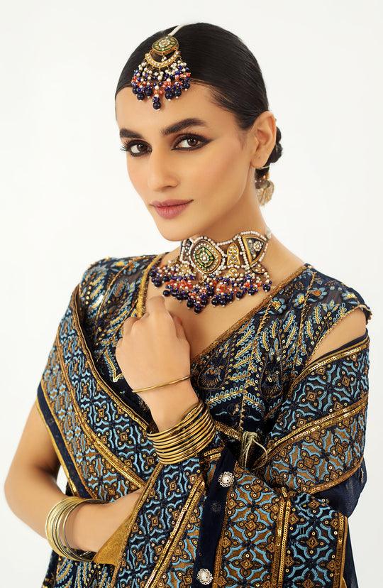 Maryum N Maria Long Blue Dress Pakistani | QFA-0005-Rangreza Outlet