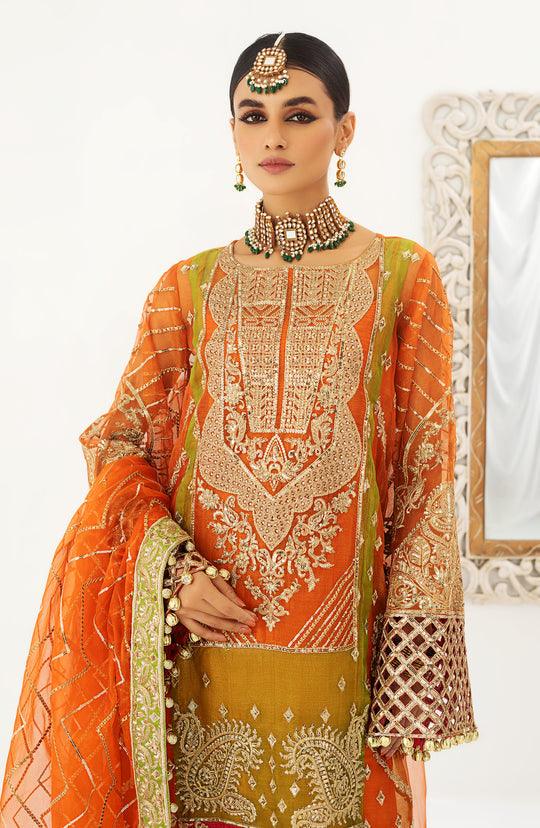 Maryum N Maria Pakistani Orange long Suit| QFD-0054-Rangreza Outlet