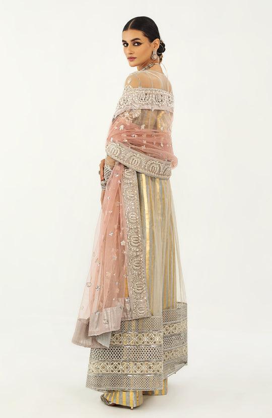 Maryum N Maria Pakistani Grey Gold Long Dress | QRG-0019-Rangreza Outlet