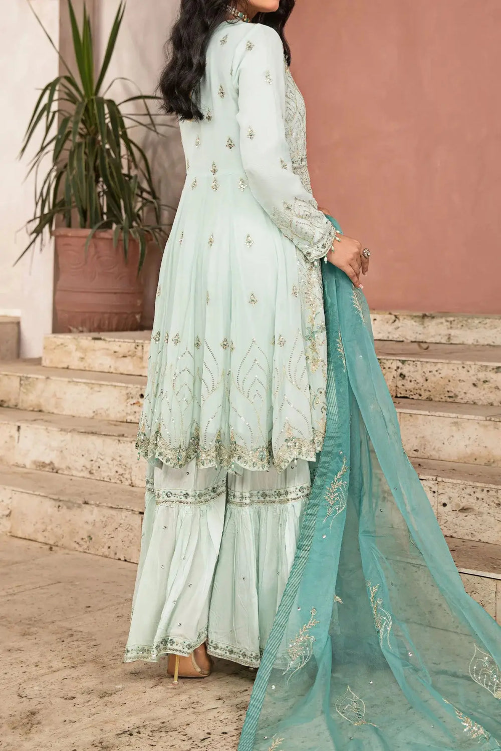 RANGREZA RANGREZA WOMEN'S PRET-CHIFFON DRESS | R-1547-14 SHIRT BOTTON AND DUPATTA RANGREZA USA 7327625425 United States M Blue Chiffon M / Blue / Chiffon L / Blue / Chiffon