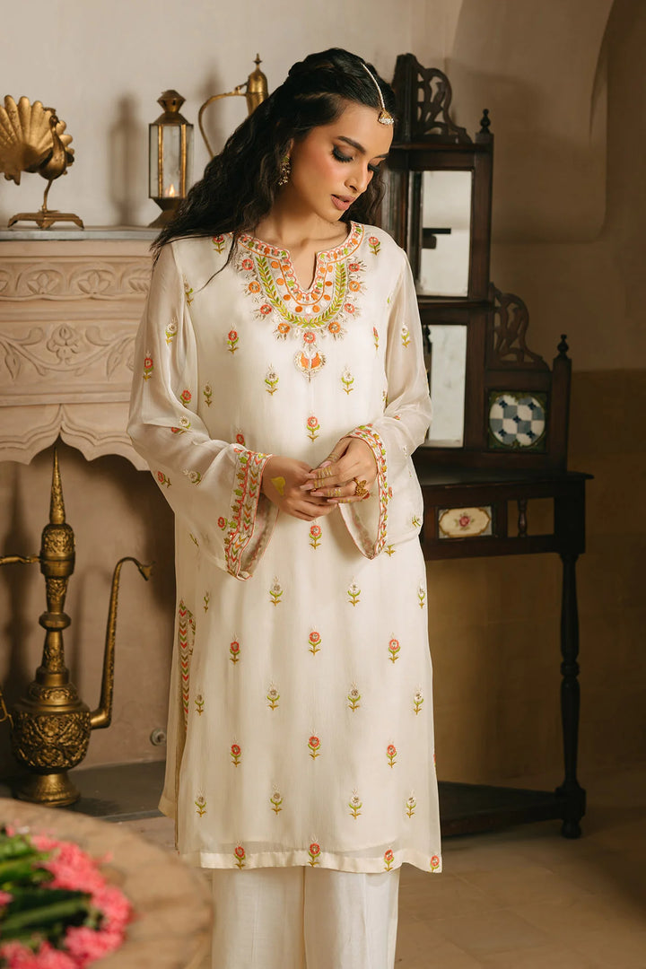 RANGJA RANGJA Peach Phool Shirt | FR089204-06 SHIRT RANGREZA USA 7327625425 United States M OFFWHITE Chiffon M / OFFWHITE / Chiffon L / OFFWHITE / Chiffon