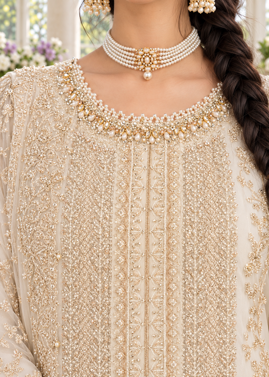 OFF-WHITE 3 Piece Embroidered Organza Suit | AL-3881-16