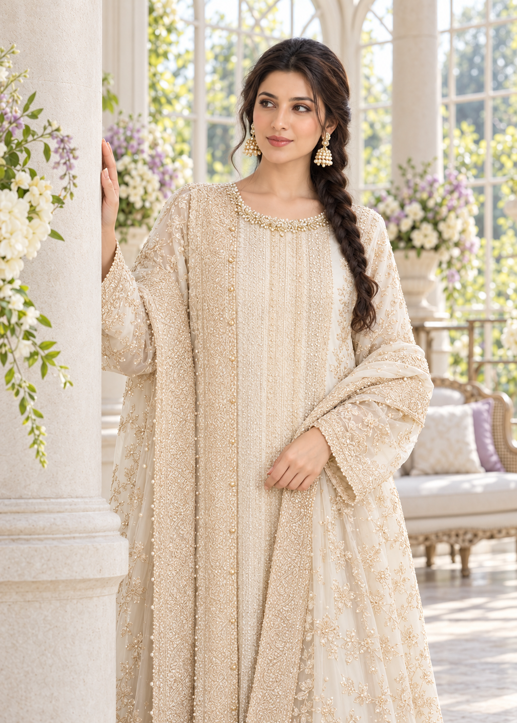 OFF-WHITE 3 Piece Embroidered Organza Suit | AL-3881-16