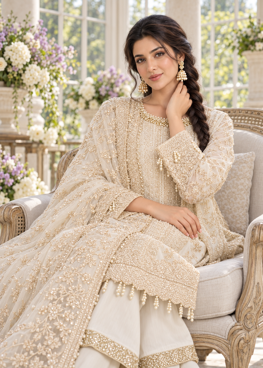 OFF-WHITE 3 Piece Embroidered Organza Suit | AL-3881-16