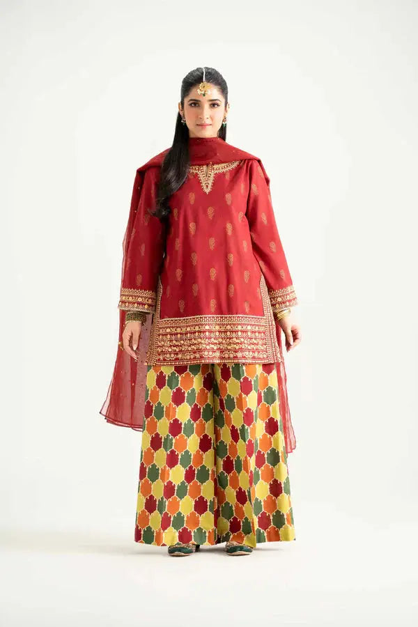 3 Piece - Printed Embroidered Suit | PMD25-13