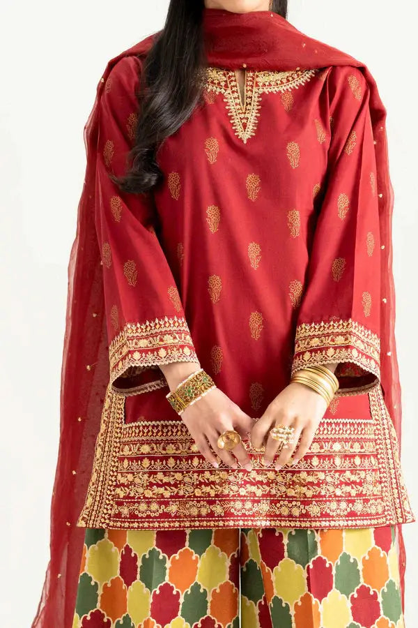 3 Piece - Printed Embroidered Suit | PMD25-13