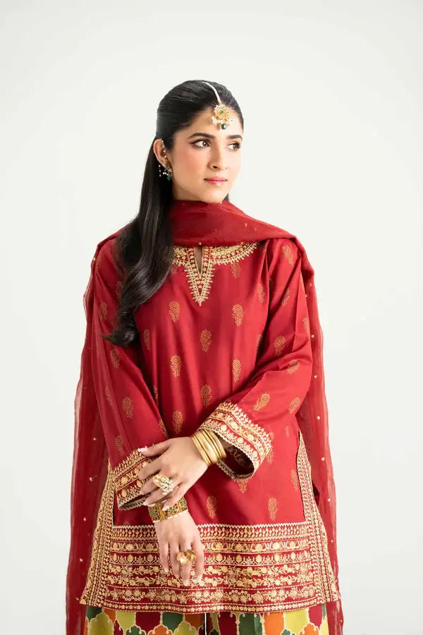 3 Piece - Printed Embroidered Suit | PMD25-13