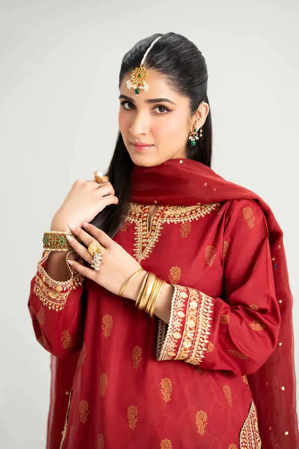 3 Piece - Printed Embroidered Suit | PMD25-13