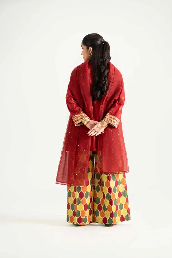 3 Piece - Printed Embroidered Suit | PMD25-13