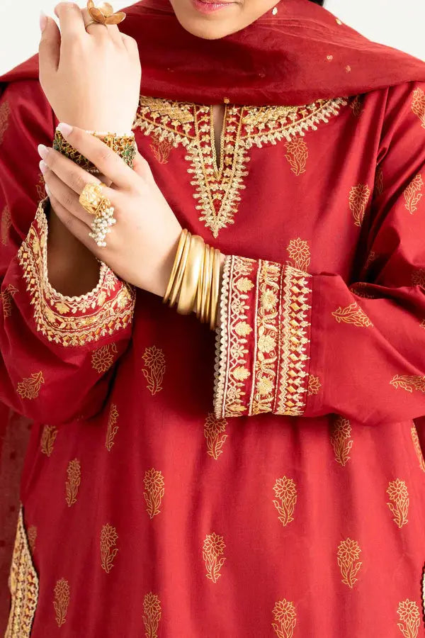 3 Piece - Printed Embroidered Suit | PMD25-13