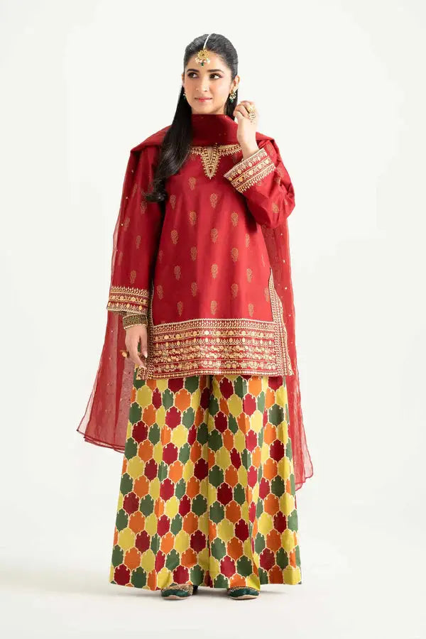 3 Piece - Printed Embroidered Suit | PMD25-13