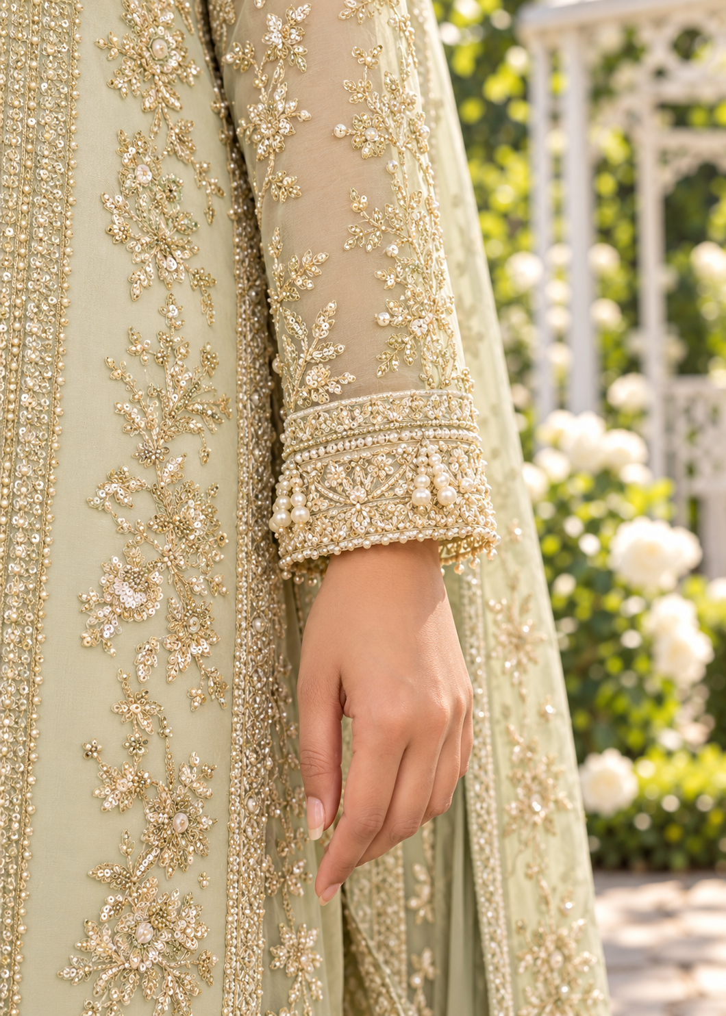 GREEN 3 Piece Embroidered Organza Suit | AL-3881-16