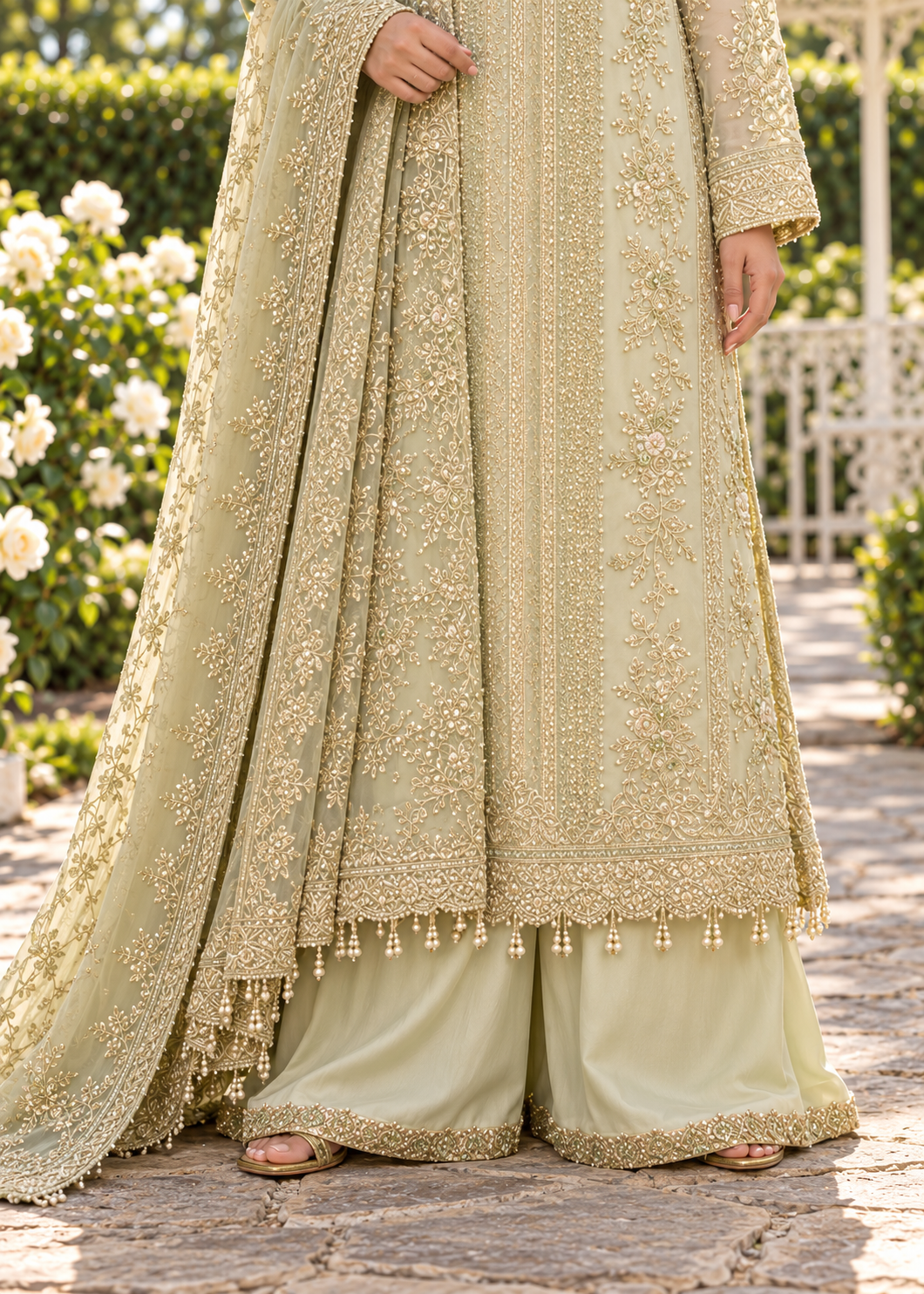 GREEN 3 Piece Embroidered Organza Suit | AL-3881-16