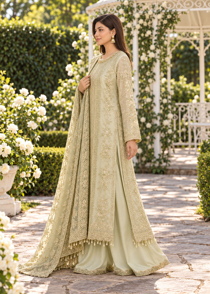 GREEN 3 Piece Embroidered Organza Suit | AL-3881-16