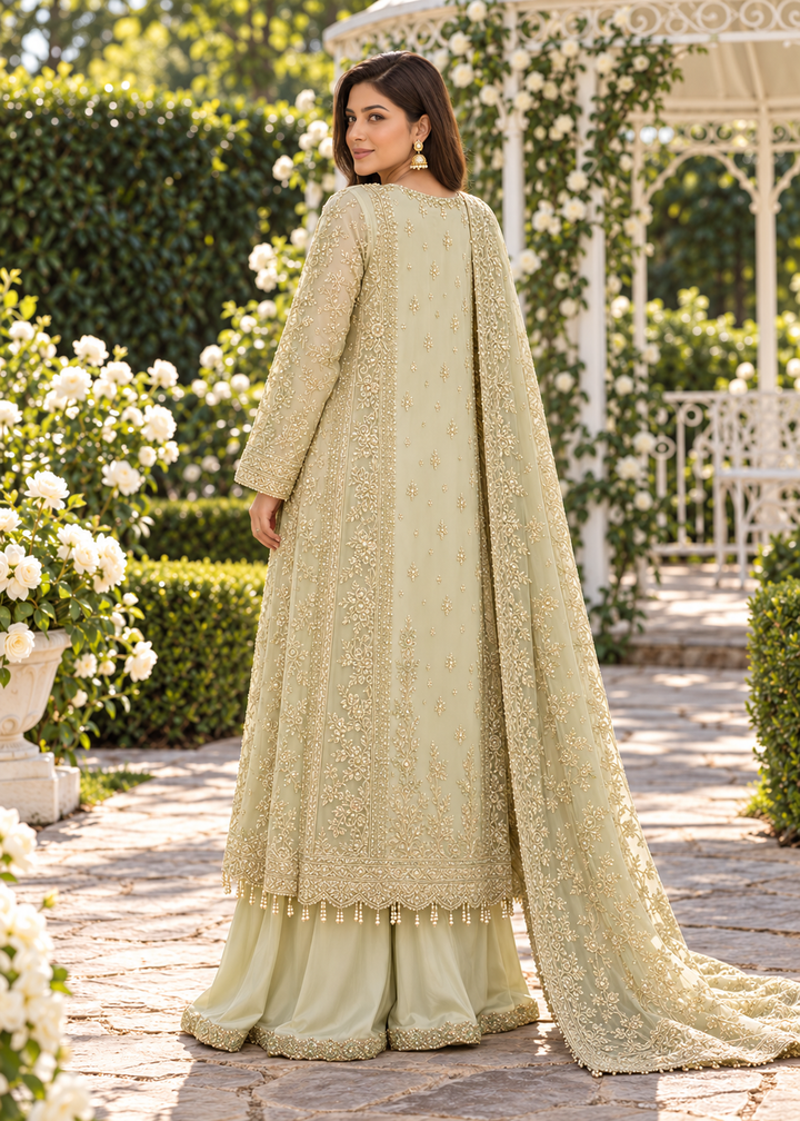 GREEN 3 Piece Embroidered Organza Suit | AL-3881-16