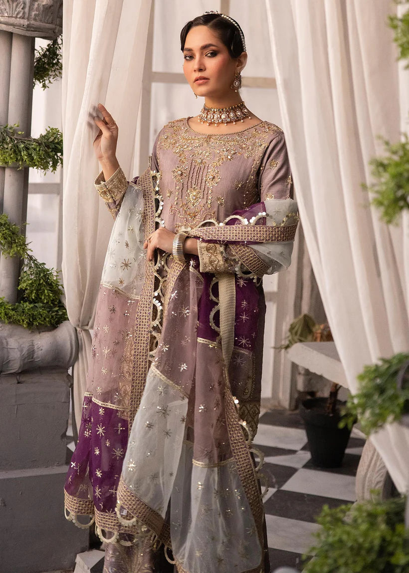 RR-7174 Raw Silk Ghararah Set: Elegant Embroidery, Luxurious Style Rangreza