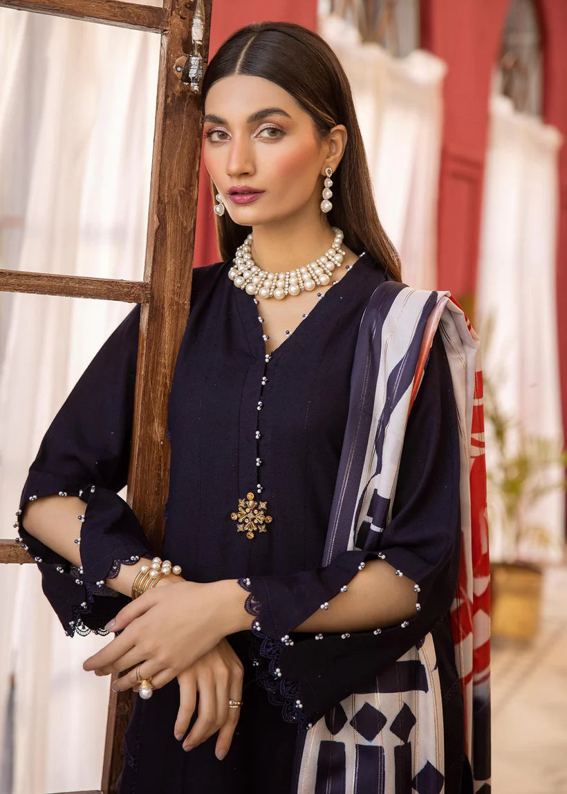 RR-8086 Dhanak jacquard sequence embroidered Three Piece Suit Rangreza