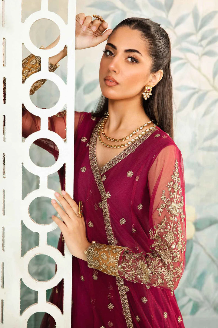 MARIA.B MARIA B 3 Piece Embroidered Net Suit | SF-EA24-03-38 SHIRT BOTTON AND DUPATTA RANGREZA USA 7327625425 United States XL Magenda Net XL / Magenda / Net