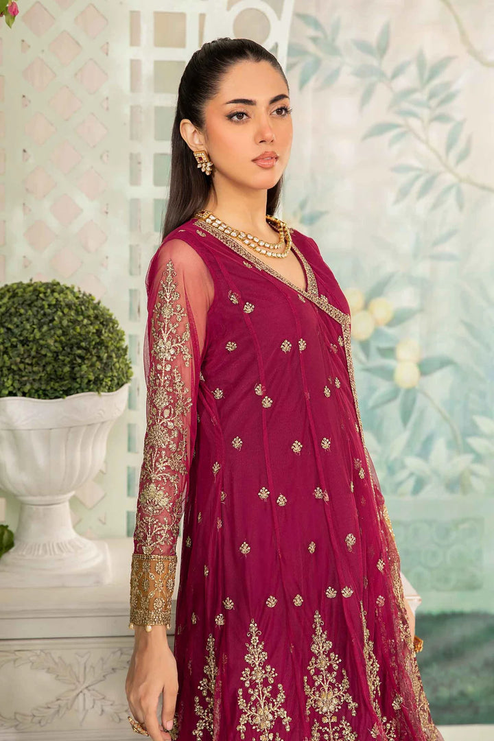 MARIA.B MARIA B 3 Piece Embroidered Net Suit | SF-EA24-03-38 SHIRT BOTTON AND DUPATTA RANGREZA USA 7327625425 United States XL Magenda Net XL / Magenda / Net