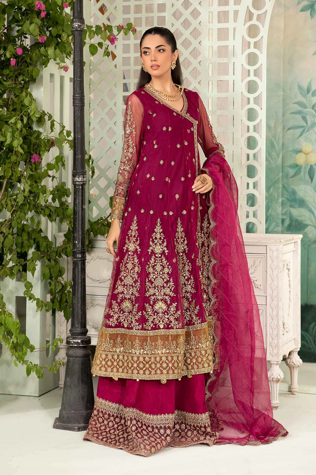 MARIA.B MARIA B 3 Piece Embroidered Net Suit | SF-EA24-03-38 SHIRT BOTTON AND DUPATTA RANGREZA USA 7327625425 United States XL Magenda Net XL / Magenda / Net