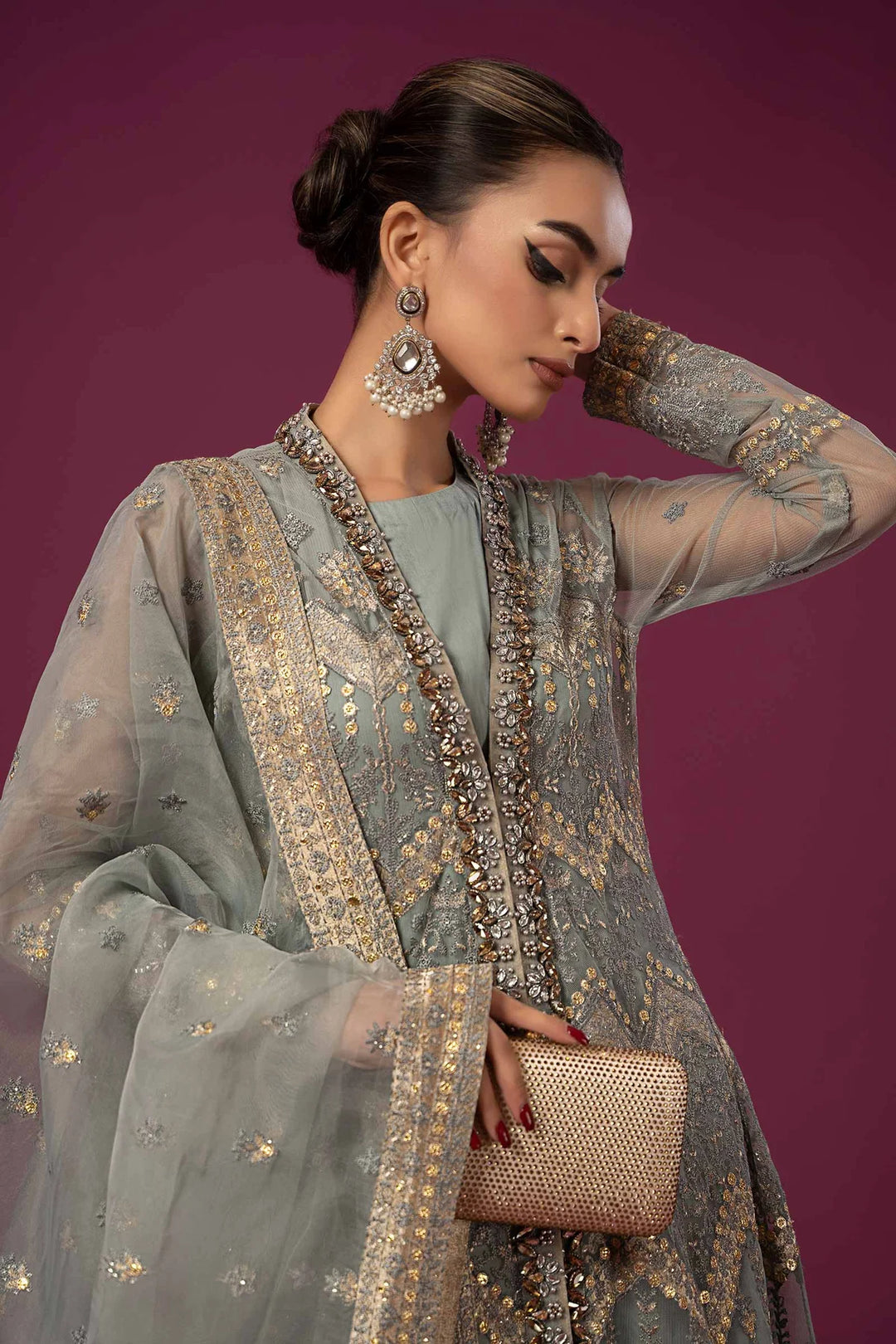 MARIA B 3 Piece Embroidered Net Suit | SF-EF24-28-61