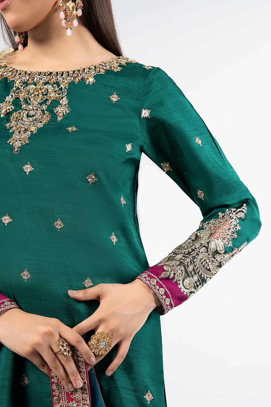 Embroidered Raw Silk Suit - shirt detail